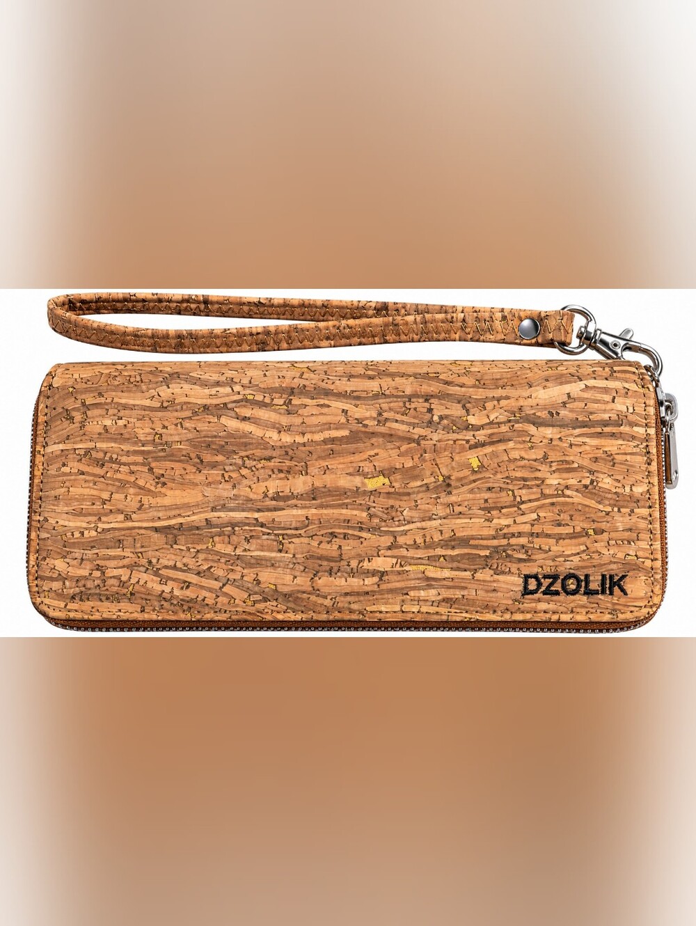 DZOLIK Cork Wallet Wristlet Zip Around Organizer Natural Cork